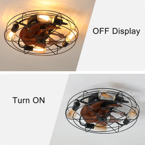 Misty Valley Caged Ceiling Fan With Light, 20'' farmhouse Low Profile Ceiling fan Lights With Remote Control, Modern Enclosed 4x E26 Bulb Ceiling Fans With Reversible Motor Living Room Bedroom Kitchen, Black