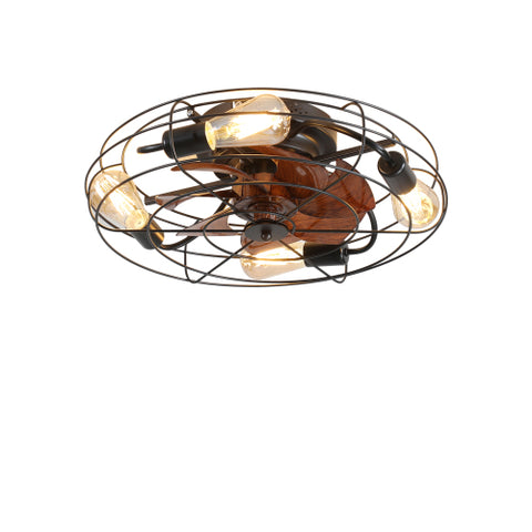 Misty Valley Caged Ceiling Fan With Light, 20'' farmhouse Low Profile Ceiling fan Lights With Remote Control, Modern Enclosed 4x E26 Bulb Ceiling Fans With Reversible Motor Living Room Bedroom Kitchen, Black