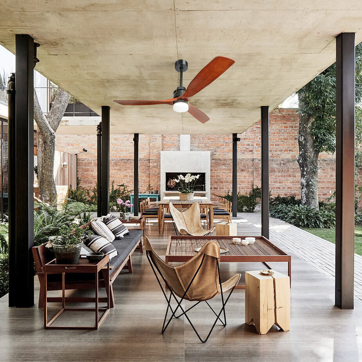 Misty Valley 60in. 3 Solid Wood Blade DC Motor Ceiling Fan Decorate for the Living Room Corridor Lighting Fixture