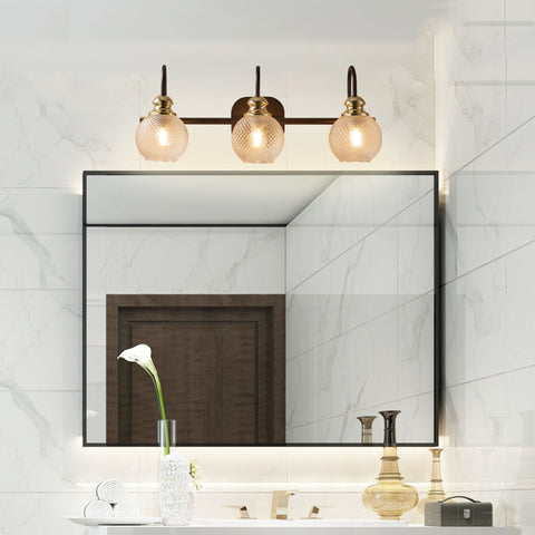 Misty Valley 3-Light Modern Bathroom Vanity Light,Black Wall Sconces with Clear Glass Shades for Hallway,Living Room,Bathroom