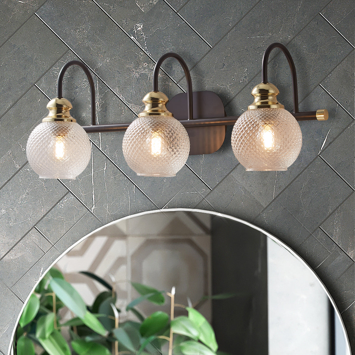 Misty Valley 3-Light Modern Bathroom Vanity Light,Black Wall Sconces with Clear Glass Shades for Hallway,Living Room,Bathroom