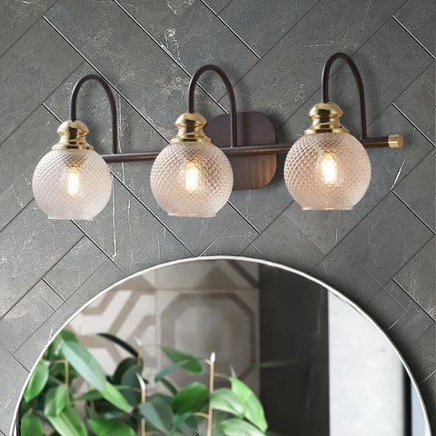 Misty Valley 3-Light Modern Bathroom Vanity Light,Black Wall Sconces with Clear Glass Shades for Hallway,Living Room,Bathroom