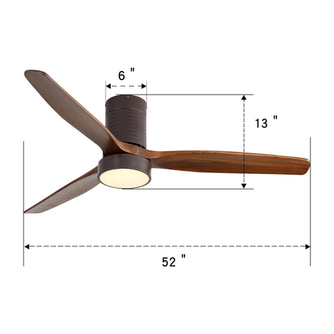 Misty Valley 52in. Solid Wood Indoor Low Profile Ceiling Fan with LED Light and Remote Control