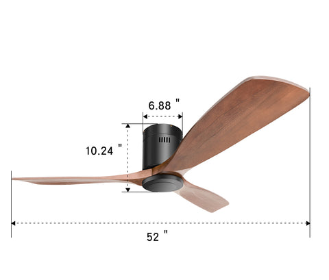 Misty Valley 52in. Low Profile Ceiling Fan DC 3 Carved Wood Fan Blade Noiseless Reversible Motor Remote Control Without Light