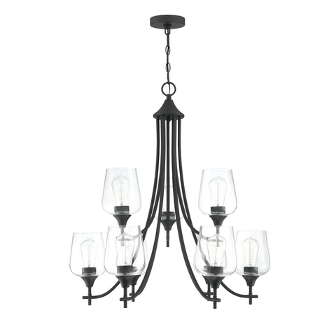 Misty Vallet 9-Light Matte Black Classic Chandelier With Glass Shades for Living Room