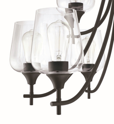 Misty Vallet 9-Light Matte Black Classic Chandelier With Glass Shades for Living Room