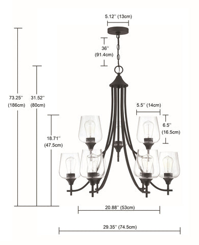 Misty Vallet 9-Light Matte Black Classic Chandelier With Glass Shades for Living Room