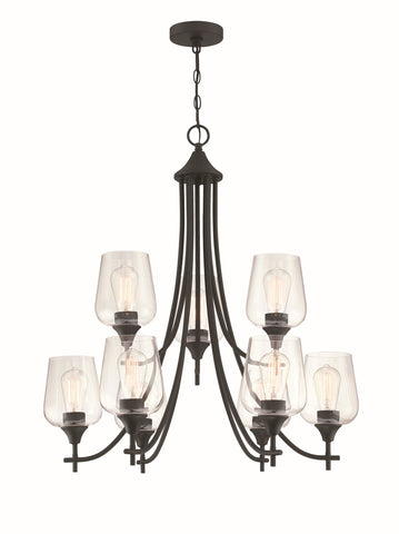 Misty Vallet 9-Light Matte Black Classic Chandelier With Glass Shades for Living Room