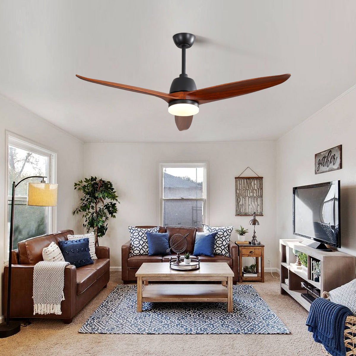 Misty Valley 56in. Modern Matte Black Reversible Ceiling Fan with Light, 6 Speed Remote Energy-saving DC Motor