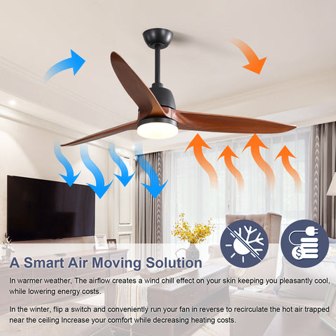 Misty Valley 56in. Modern Matte Black Reversible Ceiling Fan with Light, 6 Speed Remote Energy-saving DC Motor