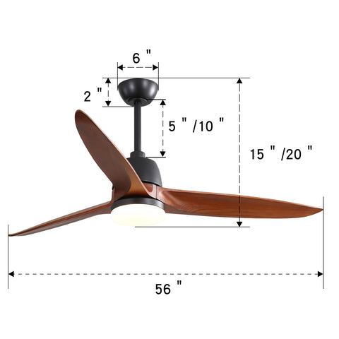 Misty Valley 56in. Modern Matte Black Reversible Ceiling Fan with Light, 6 Speed Remote Energy-saving DC Motor