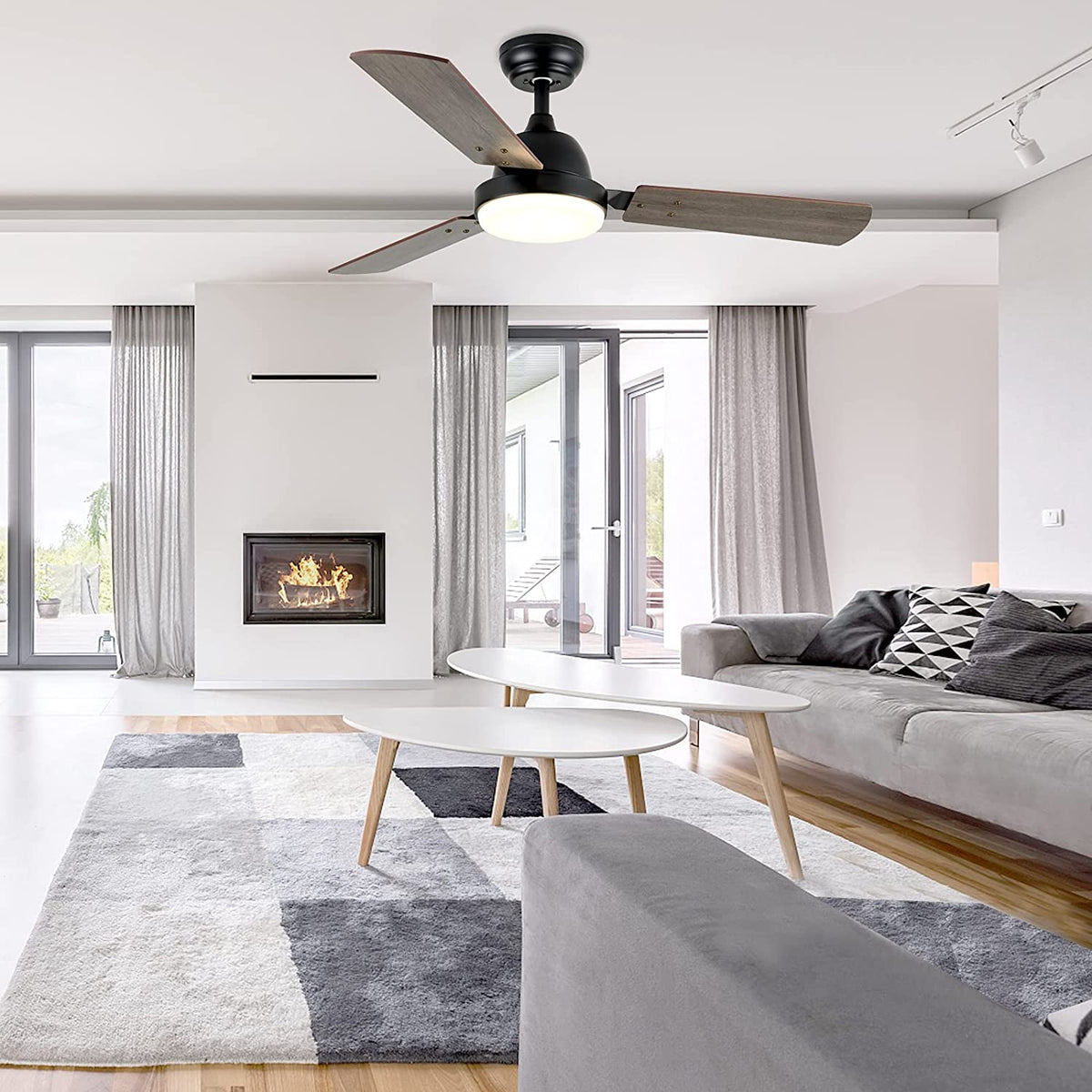 Misty Valley Simple Deluxe 44in. Modern Reversible Ceiling Fan with LED Light and Remote Control, 6-Speed Modes, Time