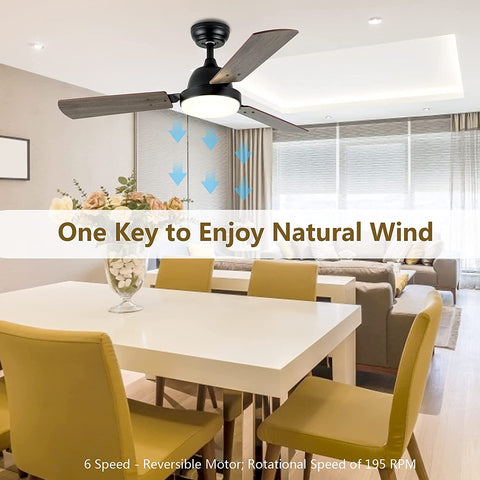 Misty Valley Simple Deluxe 44in. Modern Reversible Ceiling Fan with LED Light and Remote Control, 6-Speed Modes, Time