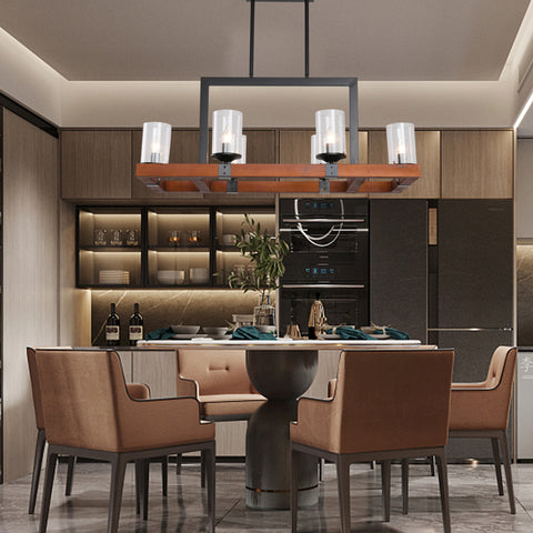 Misty Valley 6-Light Retro Square Wooden Chandelier Glass Lamp Shabby Chic Wood Pendant Light