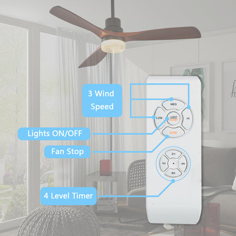Misty Valley 52in. Wood Ceiling Fan with Light Remote Control,3 Blade Ceiling Fan,Modern Propeller Fan With Adjustable Speeds,Ceiling Fan Indoor with Light