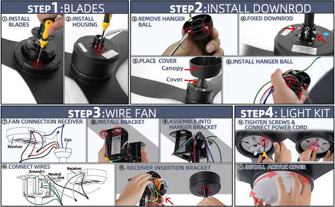 Misty ValleY 52in. Modern Reversible Ceiling Fan with Light, LED Propeller Ceiling Fan with Remote Control