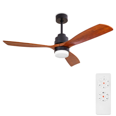 Misty Valley 52in. Solid Wood Ceiling Fan with Light, Brown Noiseless Reversible Motor for Living room, Bedroom,