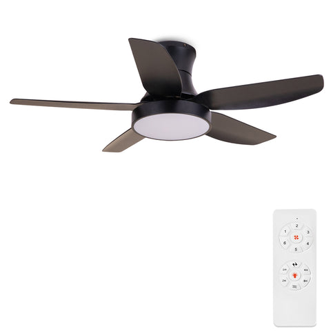 Misty Valley 46in. Modern Black Flush Mount Ceiling Fan with Light and Remote Control, Low Profile Ceiling Fan with 5 blades, 3 Light Color, 6 Speeds for Living Room, Bedroom