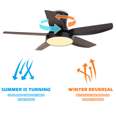 Misty Valley 46in. Modern Black Flush Mount Ceiling Fan with Light and Remote Control, Low Profile Ceiling Fan with 5 blades, 3 Light Color, 6 Speeds for Living Room, Bedroom