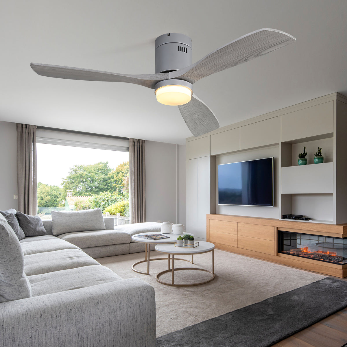 Misty Valley Low Profile Ceiling Fan With Lights 3 Carved Wood Fan Blade Noiseless Reversible Motor Remote Control With Light