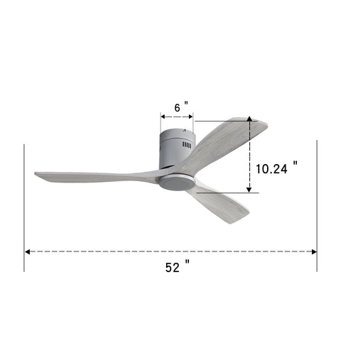Misty Valley 52in. Low Profile Ceiling Fan DC 3 Carved Wood Fan Blade Noiseless Reversible Motor Remote Control Without Light