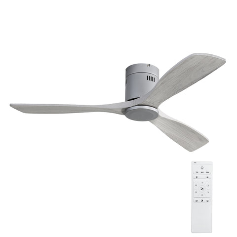 Misty Valley 52in. Low Profile Ceiling Fan DC 3 Carved Wood Fan Blade Noiseless Reversible Motor Remote Control Without Light