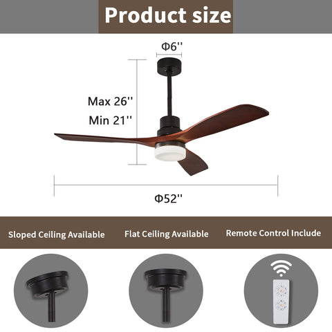 Misty Valley 52in. Wood Ceiling Fan with Light Remote Control,3 Blade Ceiling Fan,Modern Propeller Fan With Adjustable Speeds,Ceiling Fan Indoor with Light