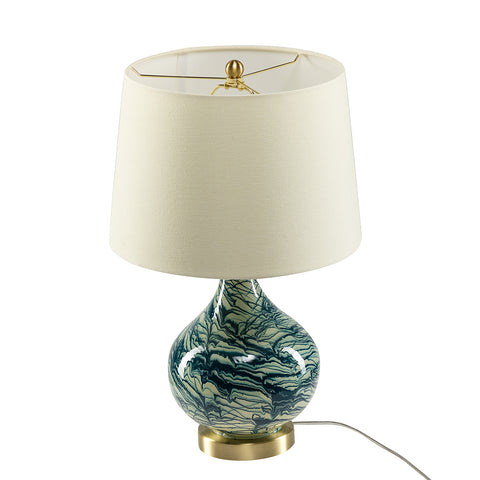 Misty Valley 20" Modern LED Bedside Table Lamp with Linen Shade and Glass Base