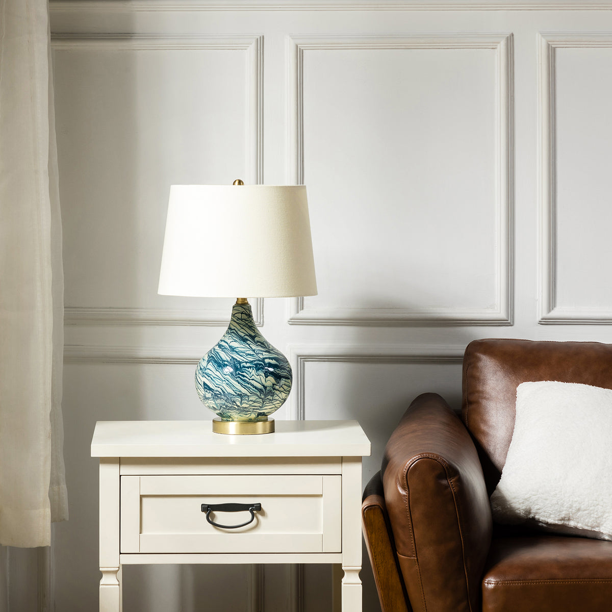 Misty Valley 20" Modern LED Bedside Table Lamp with Linen Shade and Glass Base