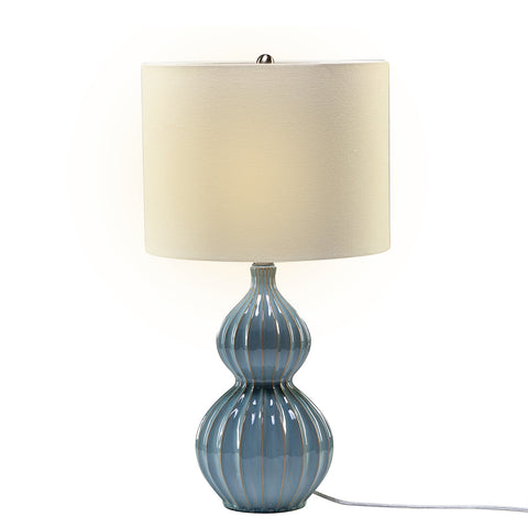 Misty Valley 24" Modern Bedside LED Table Lamp with Linen Shade and Gourd-Shaped Ceramic Base