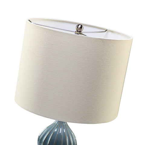 Misty Valley 24" Modern Bedside LED Table Lamp with Linen Shade and Gourd-Shaped Ceramic Base