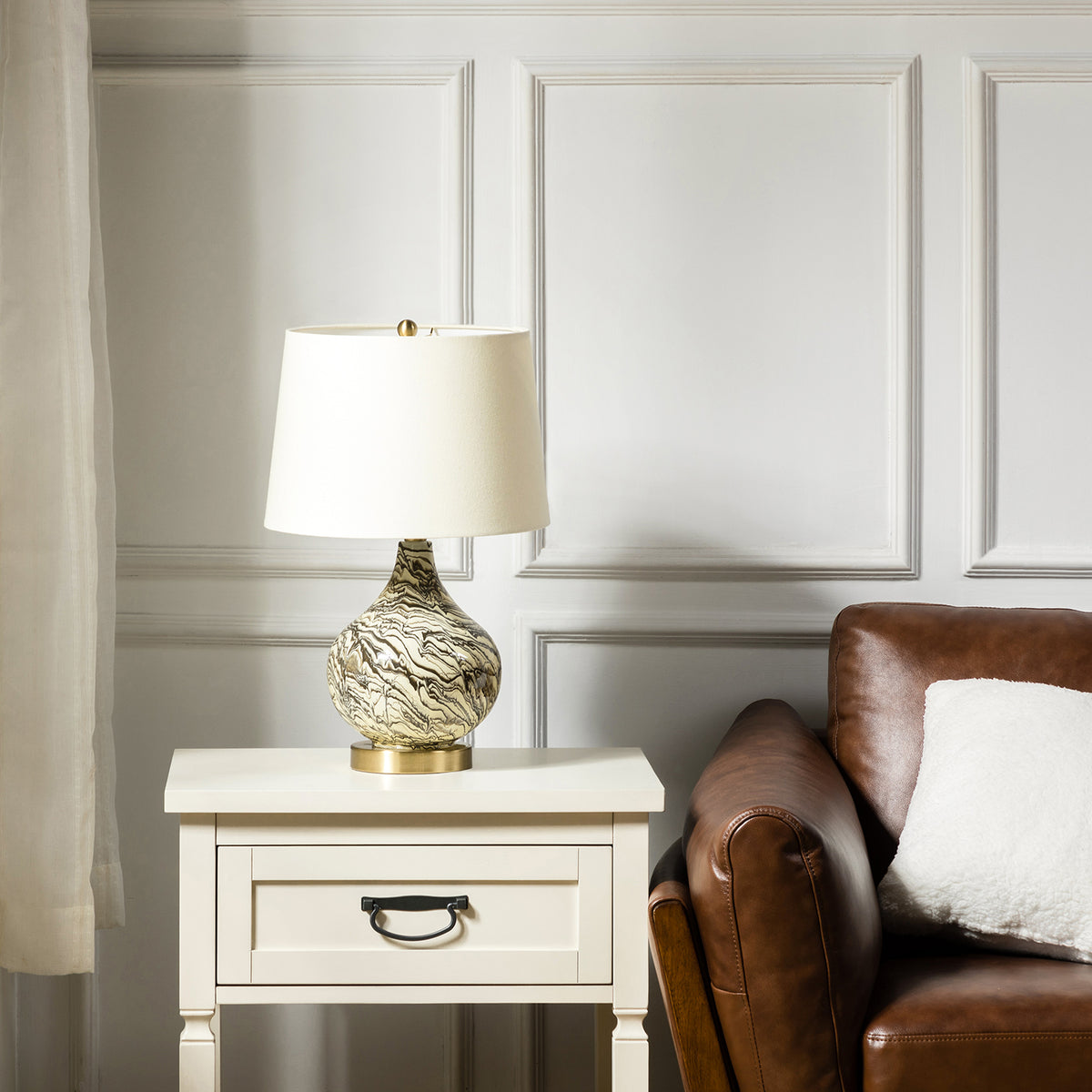 Misty Valley 20" Modern LED Bedside Table Lamp with Linen Shade and Glass Base