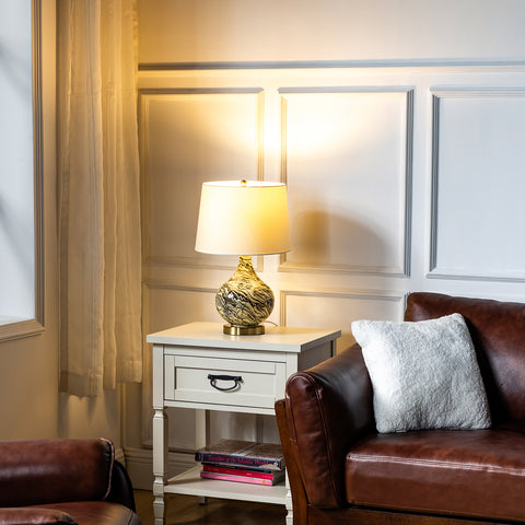 Misty Valley 20" Modern LED Bedside Table Lamp with Linen Shade and Glass Base