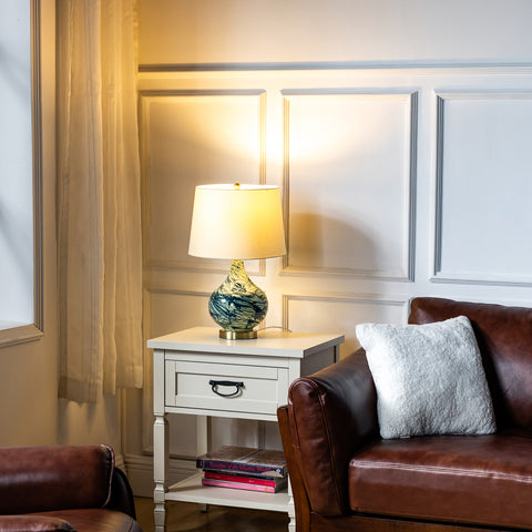 Misty Valley 20" Modern LED Bedside Table Lamp with Linen Shade and Glass Base