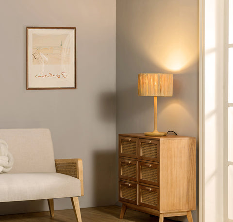 Misty Valley Solid Wood 21.3" Table Lamp with In-line Switch Control and Grass Made-Up Lampshade