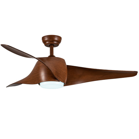 Misty Valley 52in. Integrated LED Modern Brown Ceiling Fan with Light, Wood Grain Blade