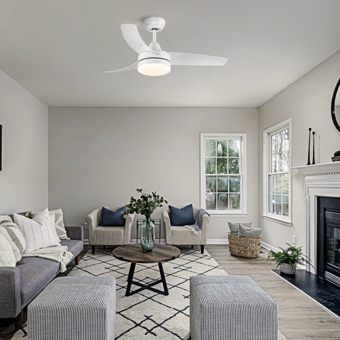 Misty Valley 42in. Integrated LED Modern White Ceiling Fan with Light, Silent Remote Control Ceiling Fan