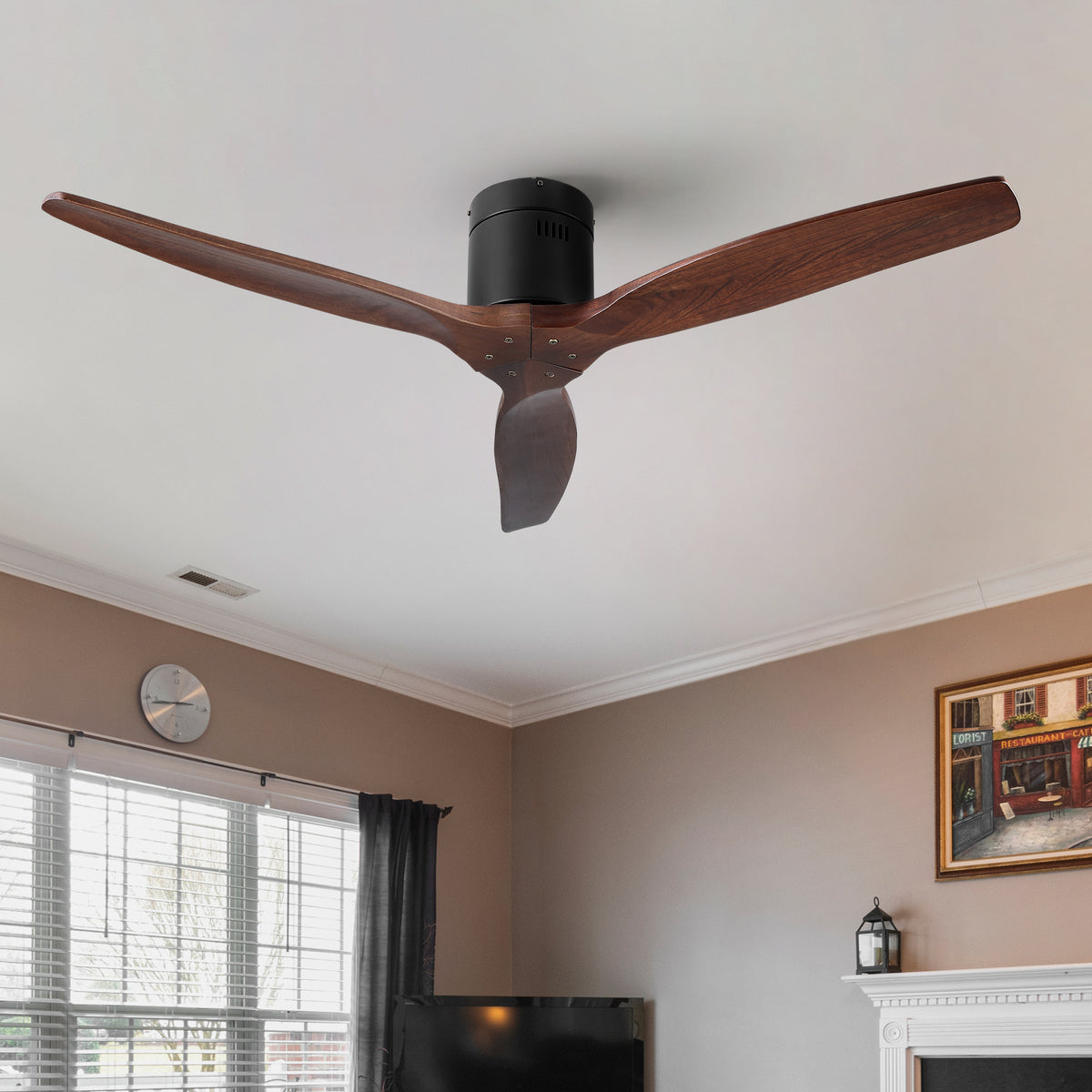 Misty Valley 52in.Solid Wood Blade Low Profile Ceiling Fan without Light,Flush Mount Ceiling Fan