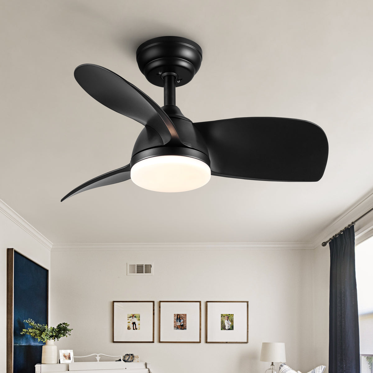 Misty Valley  28in. Integrated LED Black Ceiling Fan with Light,  ABS Blade