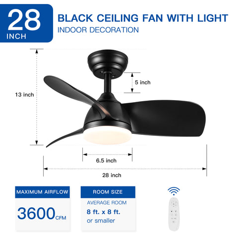 Misty Valley  28in. Integrated LED Black Ceiling Fan with Light,  ABS Blade