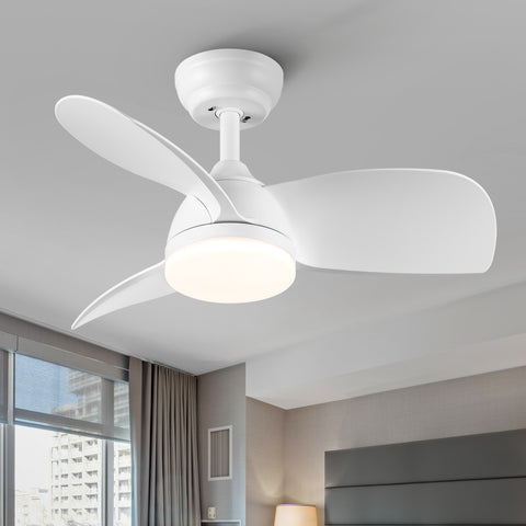 Misty Valley 28in. Modern White Integrated LED 6-Speed Low Profile Ceiling Fan with Light For Bedroom