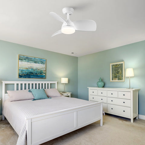 Misty Valley 28in. Modern White Integrated LED 6-Speed Low Profile Ceiling Fan with Light For Bedroom