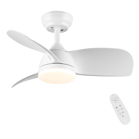 Misty Valley 28in. Modern White Integrated LED 6-Speed Low Profile Ceiling Fan with Light For Bedroom