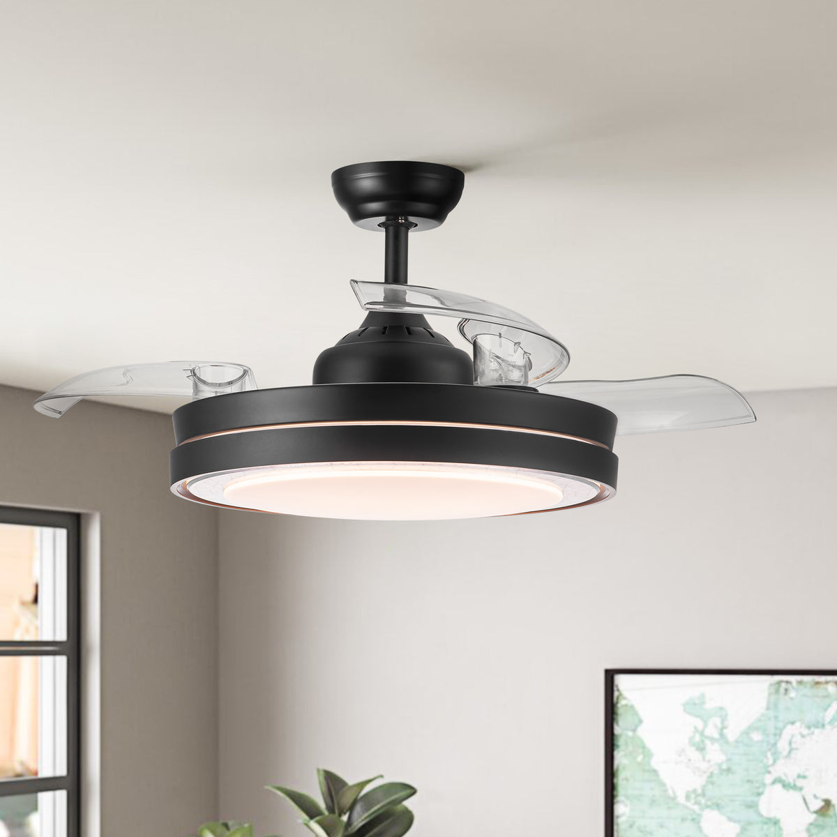 Misty Valley 42in. LED Modern Retractable Ceiling Fan with Light,6-Speed and Color Changing Technology