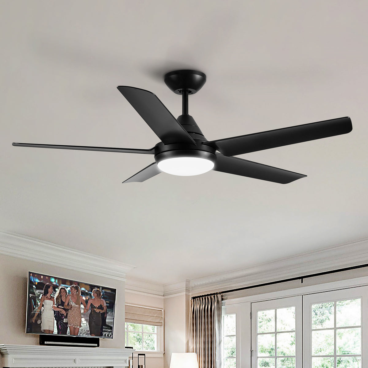 Misty Valley 48in. Modern 5-Blade Integrated LED Black Ceiling Fan with Light, Color-Changing Quiet Remote Control Ceiling Fan