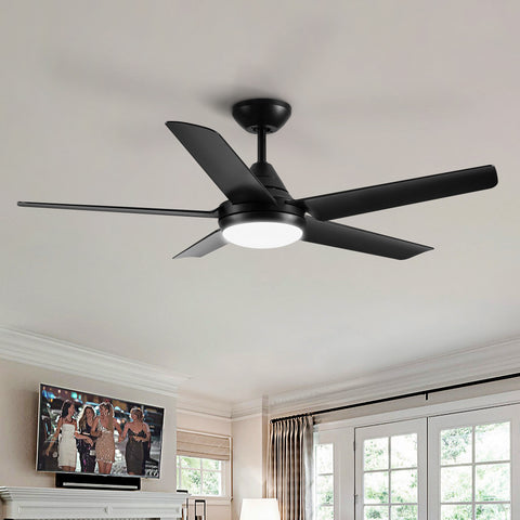 Misty Valley 48in. Modern 5-Blade Integrated LED Black Ceiling Fan with Light, Color-Changing Quiet Remote Control Ceiling Fan