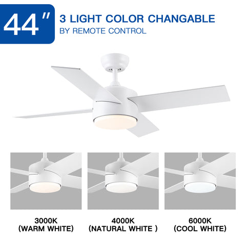 Misty Valley 44in. Intergrated LED White Retractable Ceiling Fan with Light, Remote Control Ceiling Fan