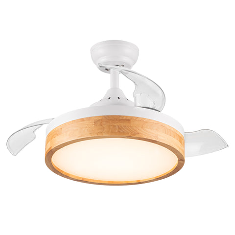 Misty Valley 36in. LED Retractable Ceiling Fan With Light,Round Solid Wood Shade Ceiling Fan for Bedroom