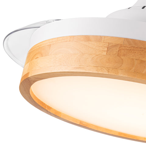 Misty Valley 36in. LED Retractable Ceiling Fan With Light,Round Solid Wood Shade Ceiling Fan for Bedroom