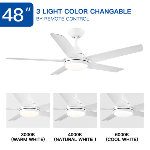 Misty Valley 48in. Integrated LED Modern White Ceiling Fan with 5 ABS Blade